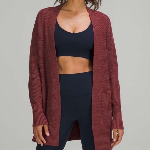 lululemon athletica Sweaters - Lululemon Cashlu Heathered Mulled Wine Knit Cardigan Sweater Wrap M